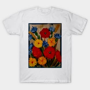 mixed flowers painted on a silver background T-Shirt